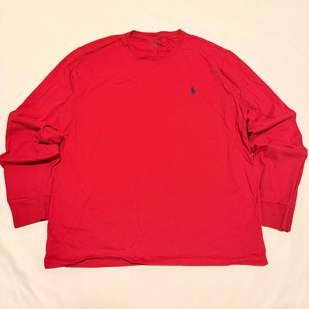 Polo Ralph Lauren T-Shirt Mens Large Red Long Sleeve Pony Logo Crewneck